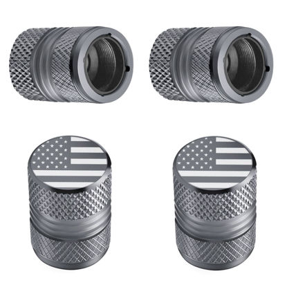 Picture of Tire Valve Stem Caps - 4 Pack Anti-Corrosion Premium Anodized Alloy Tyre Air Valve Caps American Flag for Car SUV Bike Grey