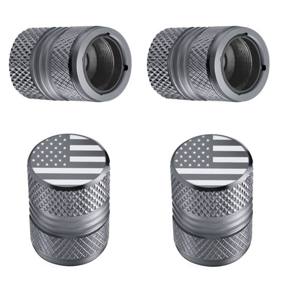 Picture of Tire Valve Stem Caps - 4 Pack Anti-Corrosion Premium Anodized Alloy Tyre Air Valve Caps American Flag for Car SUV Bike Grey
