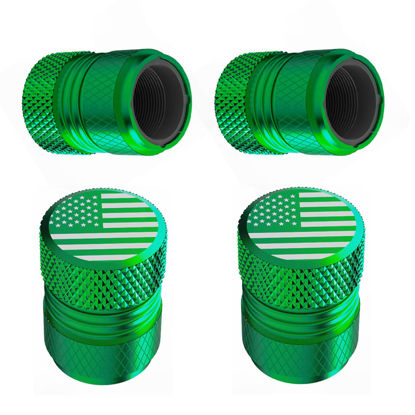 Picture of Tire Valve Stem Caps - 4 Pack Anti-Corrosion Premium Anodized Alloy Tyre Air Valve Caps American Flag for Car SUV Bike Green