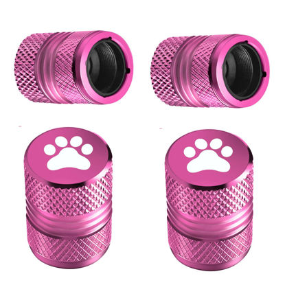 Picture of Tire Valve Stem Caps - 4 Pack Anti-Corrosion Premium Anodized Alloy Tyre Air Valve Caps Cat Dog Paw for Car SUV Bike Pink