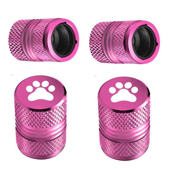 Picture of Tire Valve Stem Caps - 4 Pack Anti-Corrosion Premium Anodized Alloy Tyre Air Valve Caps Cat Dog Paw for Car SUV Bike Pink