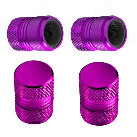Picture of Tire Valve Stem Caps - 4 Pack Anti-Corrosion Premium Anodized Alloy Tyre Air Valve Caps Universal for Car SUV Bike Purple