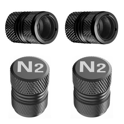 Picture of Tire Valve Stem Caps - 4 Pack Anti-Corrosion Premium Anodized Alloy Tyre Air Valve Caps N2 Nitrogen for Car SUV Bike Black