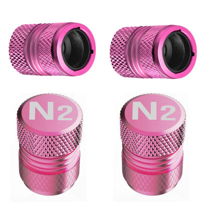 Picture of Tire Valve Stem Caps - 4 Pack Anti-Corrosion Premium Anodized Alloy Tyre Air Valve Caps N2 Nitrogen for Car SUV Bike Pink