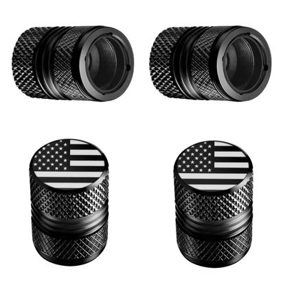 Picture of Tire Valve Stem Caps - 4 Pack Anti-Corrosion Premium Anodized Alloy Tyre Air Valve Caps American Flag for Car SUV Bike Black