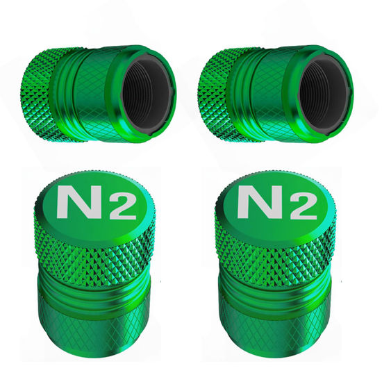Picture of Tire Valve Stem Caps - 4 Pack Anti-Corrosion Premium Anodized Alloy Tyre Air Valve Caps N2 Nitrogen for Car SUV Bike Green