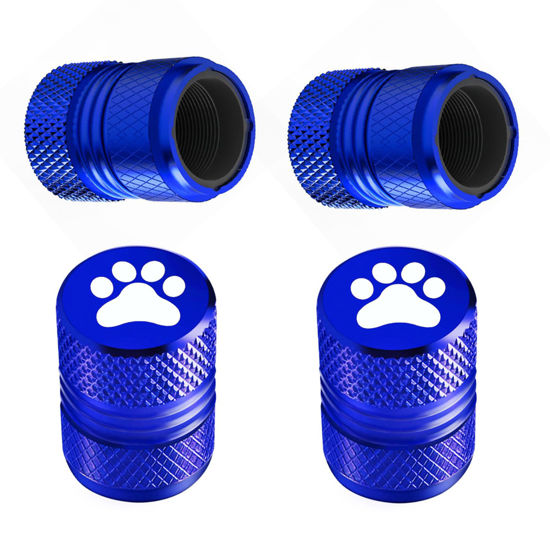 Picture of Tire Valve Stem Caps - 4 Pack Anti-Corrosion Premium Anodized Alloy Tyre Air Valve Caps Cat Dog Paw for Car SUV Bike Blue