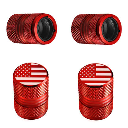 Picture of Tire Valve Stem Caps - 4 Pack Anti-Corrosion Premium Anodized Alloy Tyre Air Valve Caps American Flag for Car SUV Bike Red