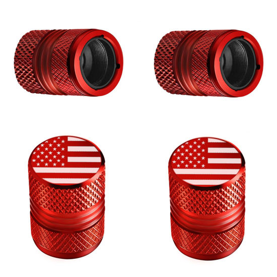 Picture of Tire Valve Stem Caps - 4 Pack Anti-Corrosion Premium Anodized Alloy Tyre Air Valve Caps American Flag for Car SUV Bike Red