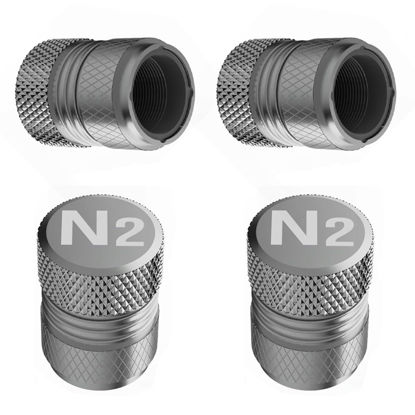 Picture of Tire Valve Stem Caps - 4 Pack Anti-Corrosion Premium Anodized Alloy Tyre Air Valve Caps N2 Nitrogen for Car SUV Bike Grey