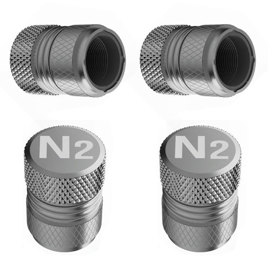 Picture of Tire Valve Stem Caps - 4 Pack Anti-Corrosion Premium Anodized Alloy Tyre Air Valve Caps N2 Nitrogen for Car SUV Bike Grey