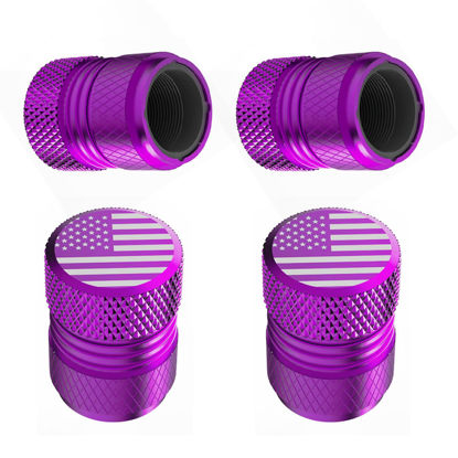 Picture of Tire Valve Stem Caps - 4 Pack Anti-Corrosion Premium Anodized Alloy Tyre Air Valve Caps American Flag for Car SUV Bike Purple