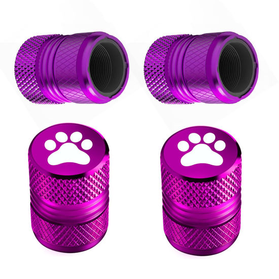 Picture of Tire Valve Stem Caps - 4 Pack Anti-Corrosion Premium Anodized Alloy Tyre Air Valve Caps Cat Dog Paw for Car SUV Bike Purple