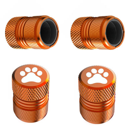 Picture of Tire Valve Stem Caps - 4 Pack Anti-Corrosion Premium Anodized Alloy Tyre Air Valve Caps Cat Dog Paw for Car SUV Bike Orange