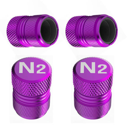Picture of Tire Valve Stem Caps - 4 Pack Anti-Corrosion Premium Anodized Alloy Tyre Air Valve Caps N2 Nitrogen for Car SUV Bike Purple