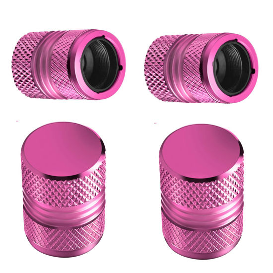 Picture of Tire Valve Stem Caps - 4 Pack Anti-Corrosion Premium Anodized Alloy Tyre Air Valve Caps Universal for Car SUV Bike Pink