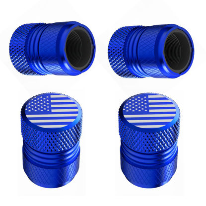 Picture of Tire Valve Stem Caps - 4 Pack Anti-Corrosion Premium Anodized Alloy Tyre Air Valve Caps American Flag for Car SUV Bike Blue