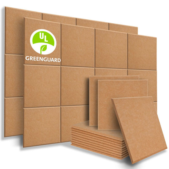 Picture of BUBOS 12 Pack Acoustic Panels Sound Proof Padding,12 X 12 X 0.4 Inches Sound Dampening Panels Bevled Edge Sound Panels, Used in Wall Decoration and Acoustic Treatment,Brown