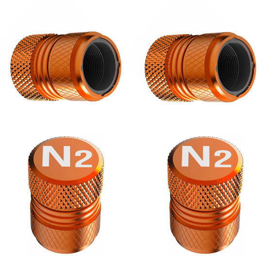 Picture of Tire Valve Stem Caps - 4 Pack Anti-Corrosion Premium Anodized Alloy Tyre Air Valve Caps N2 Nitrogen for Car SUV Bike Orange