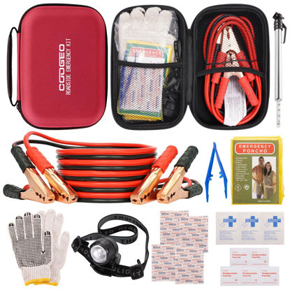 Picture of Valentines Day Gifts for Him, Roadside Assistance Emergency Kit Multipurpose Bag with Battery Jumper Cable Automotive Kit for Car, Vehicle, Truck or SUV for Men or Women, Valentines Day Gifts, Red