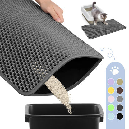 Picture of Cat Litter Mat - 23.2'' x 14.6'' Small Litter Trapping Mat, Easy to Clean Litter Box Mat, Waterproof, Urine-Proof, Non-Slip Kitty Litter Mats for Floor, Dark Gray