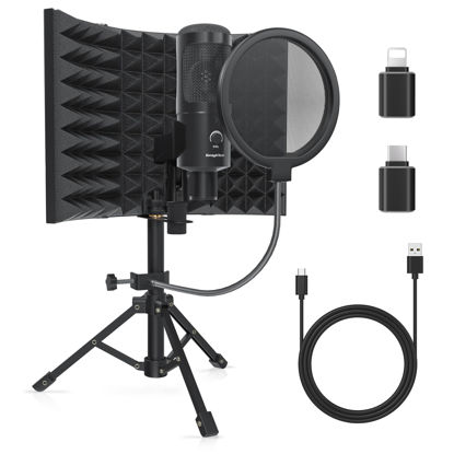 Picture of SwaykTech Studio Recording Microphone Isolation Shield with Pop Filter and Metal Tripod Stand, Studio Mic to PC Laptop Smartphone, Music Microphone for Recording Singing Podcasting
