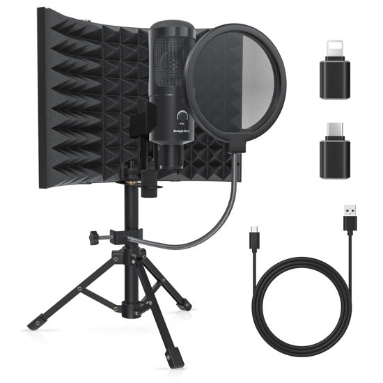 Picture of SwaykTech Studio Recording Microphone Isolation Shield with Pop Filter and Metal Tripod Stand, Studio Mic to PC Laptop Smartphone, Music Microphone for Recording Singing Podcasting