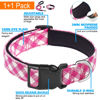 Picture of Ladoogo Reflective Dog Collar Padded with Soft Neoprene Breathable Adjustable Nylon Dog Collars for Small Medium Large Dogs (X-Small (Pack of 1), Pink Plaid Collar+Leash)