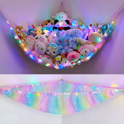 Picture of Unicorn Castle Stuffed Animals Net or Hammock Kids Toy Storage Organizer with LED Light Hanging Corner Stuffed Animals Holder Kids Girls Room Decor(Pack of 1)