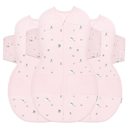 Picture of Happiest Baby SNOO Sleep Sack - 100% Organic Cotton Baby Swaddle Blanket - Doctor Designed Promotes Healthy Hip Development - 3-Pack Bundle (Rose Planets, S, M, L)