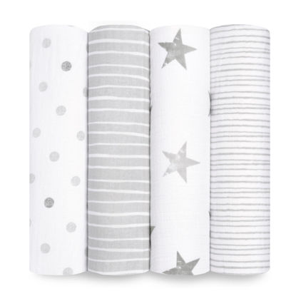 Picture of aden + anais Essentials Muslin Swaddle Blankets for Baby Girls and Boys, Newborn Receiving Blanket for Swaddling, 100% Cotton Baby Swaddle Wrap, 4 Pack, Dusty