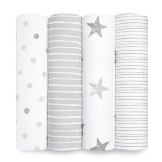 Picture of aden + anais Essentials Muslin Swaddle Blankets for Baby Girls and Boys, Newborn Receiving Blanket for Swaddling, 100% Cotton Baby Swaddle Wrap, 4 Pack, Dusty