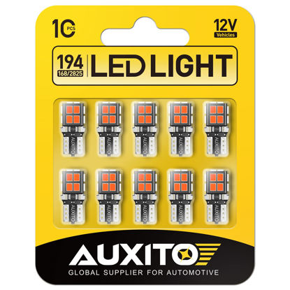 Picture of AUXITO 194 LED Light Bulb Red 168 2825 W5W T10 Wedge 14-SMD LED Replacement Bulbs for Car Dome Map Door Courtesy License Plate Lights, Pack of 10