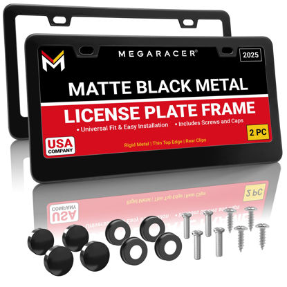 Picture of Matte Black License Plate Frames 2 Pack | License Plate Cover For Car Tag Frame | Metal All Black License Plate Frame for Men | Car License Plate Frame Holder | Porta Placas Para Auto Car Plate Frames