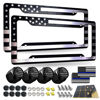 Picture of BGGTMO Black American Flag License Plate Frames- 2 Pack Front Rear Patriotic USA Stars and Stripes Aluminum Car Tag Holder Cover with Screws