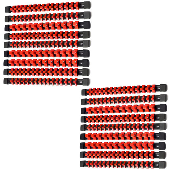 Picture of ALOANES 18 PC ABS Socket Organizer,1/2 inch, 3/8 inch, and 1/4 inch Drive Socket Rail Holders, Heavy Duty Socket Racks, Black Rails with Red Clips