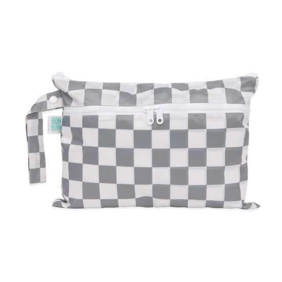 Picture of Bumkins Waterproof Wet Dry Clutch Bag for Baby, Travel, Swim Suit, Cloth Diapers, Pump Parts, Pool, Gym Clothes, Toiletry, Strap to Stroller, Daycare, Zip Reusable Bag, Packing Pouch, Charcoal Check