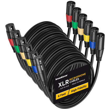 Picture of InnoGear XLR Microphone Cables, 6 Feet 6 Pack Oxygen-Free Copper Male to Female 3-Pin Balanced XLR Mic Cables Cord for Speaker Podcast Audio Mixer DMX Effector Amplifier Sound Card, Multicolored