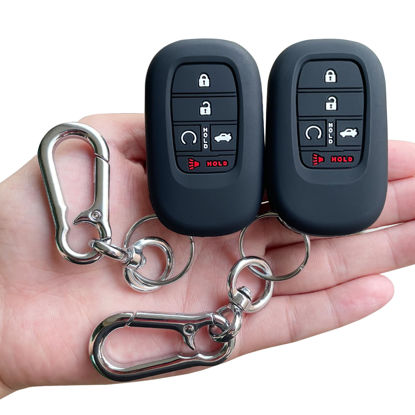 Picture of TANDRIVE Key Fob Cover for (5 Buttons) Honda 2022 2023 2024 2025 Civic Accord HR-V Pilot CR-V, Silicone, 2-Pack, Black