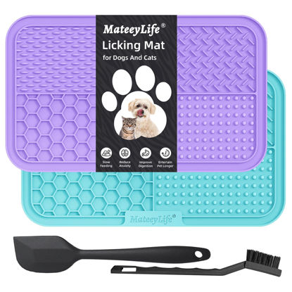 Picture of MateeyLife 2PCS Large Lick Mat for Dogs and Cats with Suction Cups, Dog Lick Mat for Anxiety Relief, Dog Enrichment Toys for Boredom, Cat Peanut Butter Lick Pad, Dog Treat Mat for Bathing Grooming