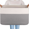 Picture of OIAHOMY 95L Blanket Basket, 24”x17”x14”, Large Woven Baskets for Storage, Nursery Cotton Rope Basket with Handle, Living Room, Nursery, Bedroom,Toy Baskets Organizer Bins, Grey & White