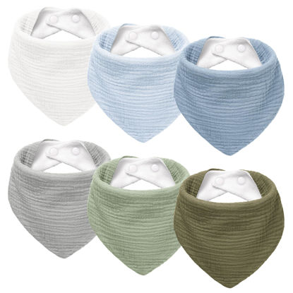 Picture of Susurration Muslin Baby Drool Bibs 6Pack Soft Triangular Adjustable Baby Bandana Bibs for Unisex Girls & Boys (Dark&Light)