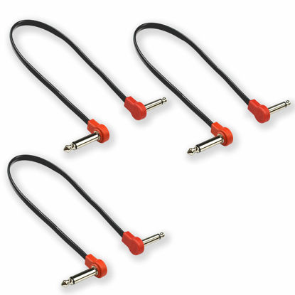 Picture of M MAKA Flat Low Profile Guitar Patch Cable 20 inch for Effects Pedals, 1/4 inch Right-Angle, Red, 3-Pack New Version