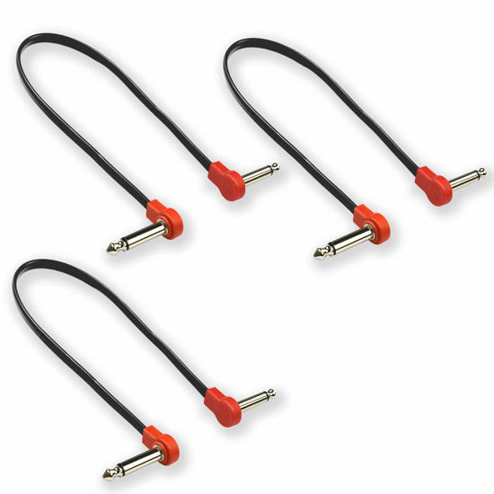 Picture of M MAKA Flat Low Profile Guitar Patch Cable 20 inch for Effects Pedals, 1/4 inch Right-Angle, Red, 3-Pack New Version