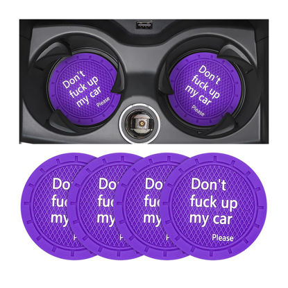 Picture of 8sanlione Car Cup Coaster, 4Pcs 2.75 Inch Auto Cup Holder Insert Coasters, Anti-Slip Waterproof Embedded Drink Mat, Automotive Interior Accessories for Men and Women (D Deep Purple/4PCS)