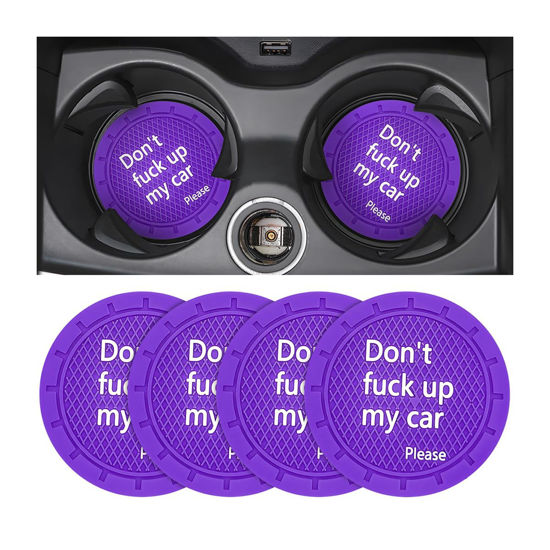Picture of 8sanlione Car Cup Coaster, 4Pcs 2.75 Inch Auto Cup Holder Insert Coasters, Anti-Slip Waterproof Embedded Drink Mat, Automotive Interior Accessories for Men and Women (D Deep Purple/4PCS)
