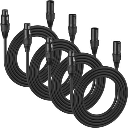 Picture of MFL. 6.6 ft Flexible DMX Cable 3 Pin Signal XLR Male to Female Cable Wire for Stage Lighting DJ Lights, 110 Ohms Impedance, Black, 4 Pack