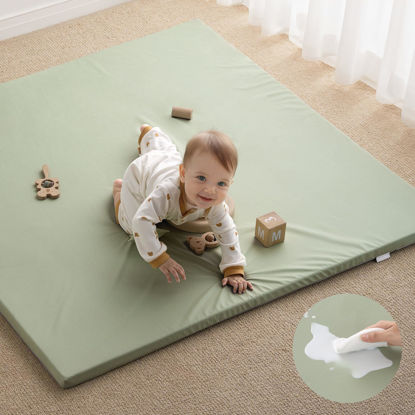 Picture of Blissful Diary Vegan Leather Baby Play Mat, 50x50 Thicken Foam Cushioned & Waterproof Playpen Mat for Infants and Toddlers, Stylish and Just Wipe-Clean Playmat for Baby Play on Floor, Light Green