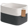 Picture of Goodpick Woven Storage Basket for Shelves, Baskets for Organizing, Cotton Rope Basket with Handles, Rectangle Basket for Baby Toy Storage, 13 x 10 x 9 Inches, White & Dark Grey