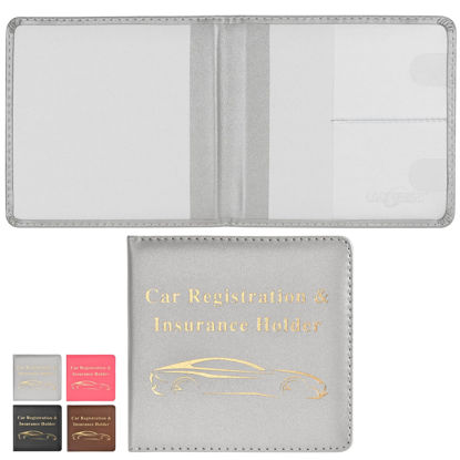 Picture of Cacturism Car Registration and Insurance Holder, Vehicle Glove Box Car Organizer Men Women Wallet Accessories Case for Cards, Essential Document, Driver License, Silver